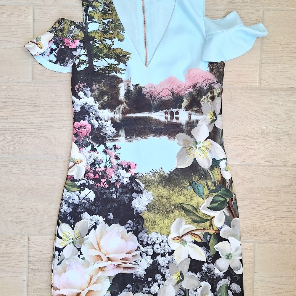 TED BAKER Windermere Blossom Floral Pond Print shift dress Size 1UK, 4 US - Picture 5 of 12